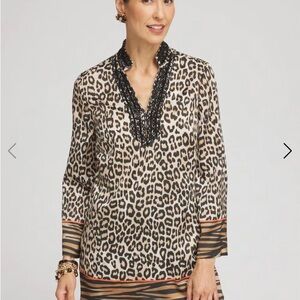 Chico's Animal Print Top with Black Embellishments